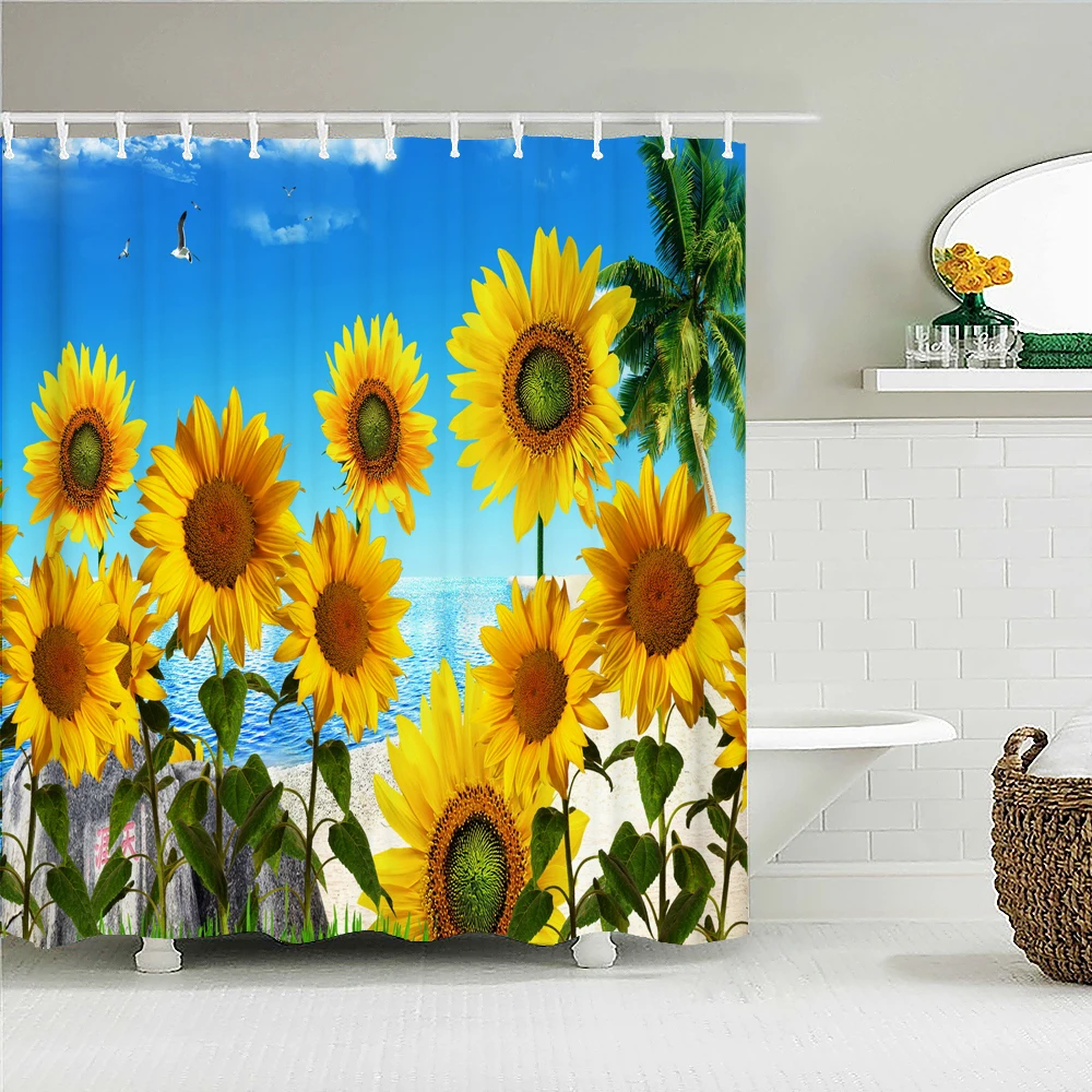 

Waterproof Shower Curtain for Bathroom Nature Flowers Sunflower Print Pattern Bathtub Curtains Polyester Bathroom Curtain Decor