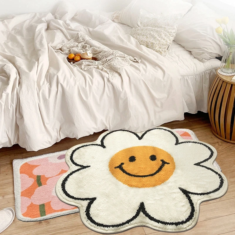 

Bathroom Anti-slip Floor Mats Nordic Ins Door Mat for Living Room Cartoon Smiley Carpet Flower Shape Area Rugs for Home Decor
