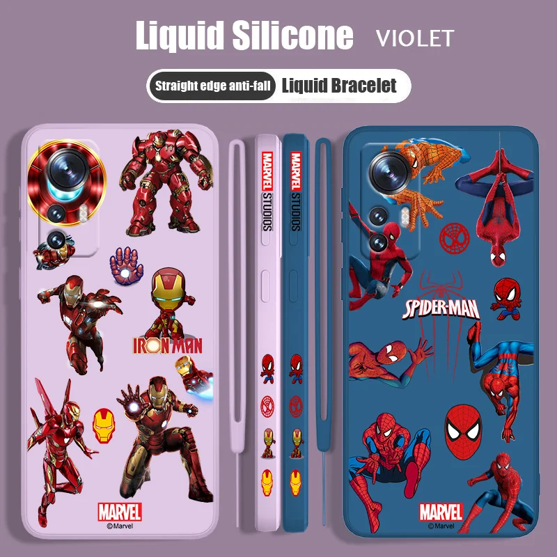 

Marvel Iron Man Fashion For Xiaomi Mi 13 12T 12S 12X 11i 11X 11T 10T 10S Lite Pro Ultra Liquid Left Rope Soft Phone Case