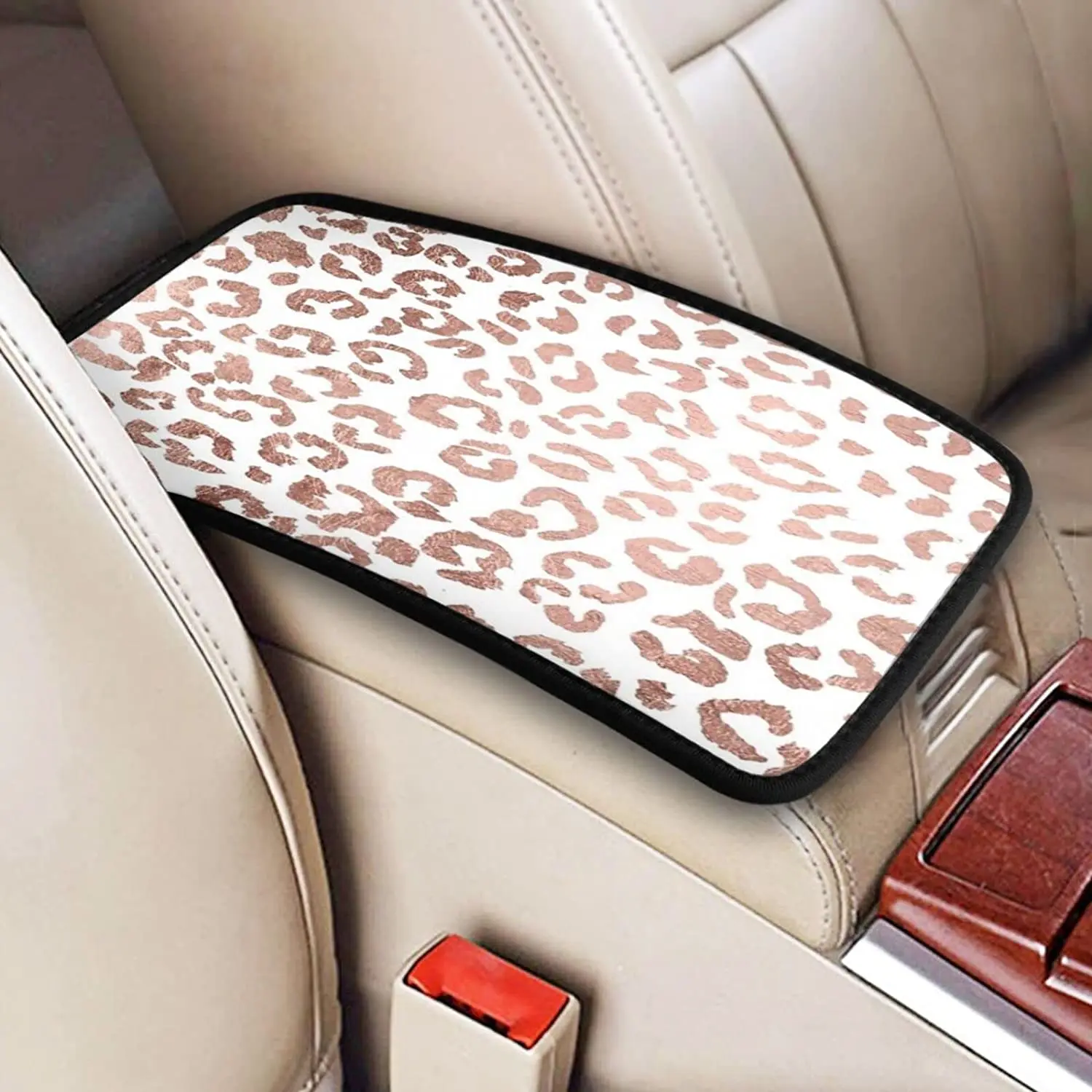 

Rose Gold Leopard Print Car Console Covers for Cars Universal Fashion Popular Auto Center Console Pad Men Boys Armrest