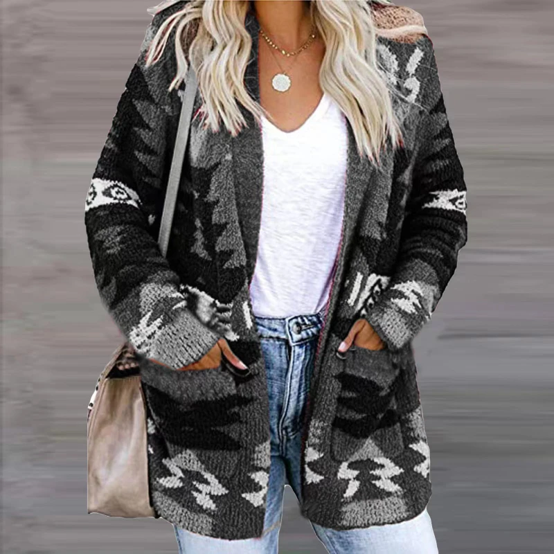 

Christmas Women's Autumn Winter Sweater Fashion Long Sleeve Loose Printed Thin Knitted Cardigan Sweaters