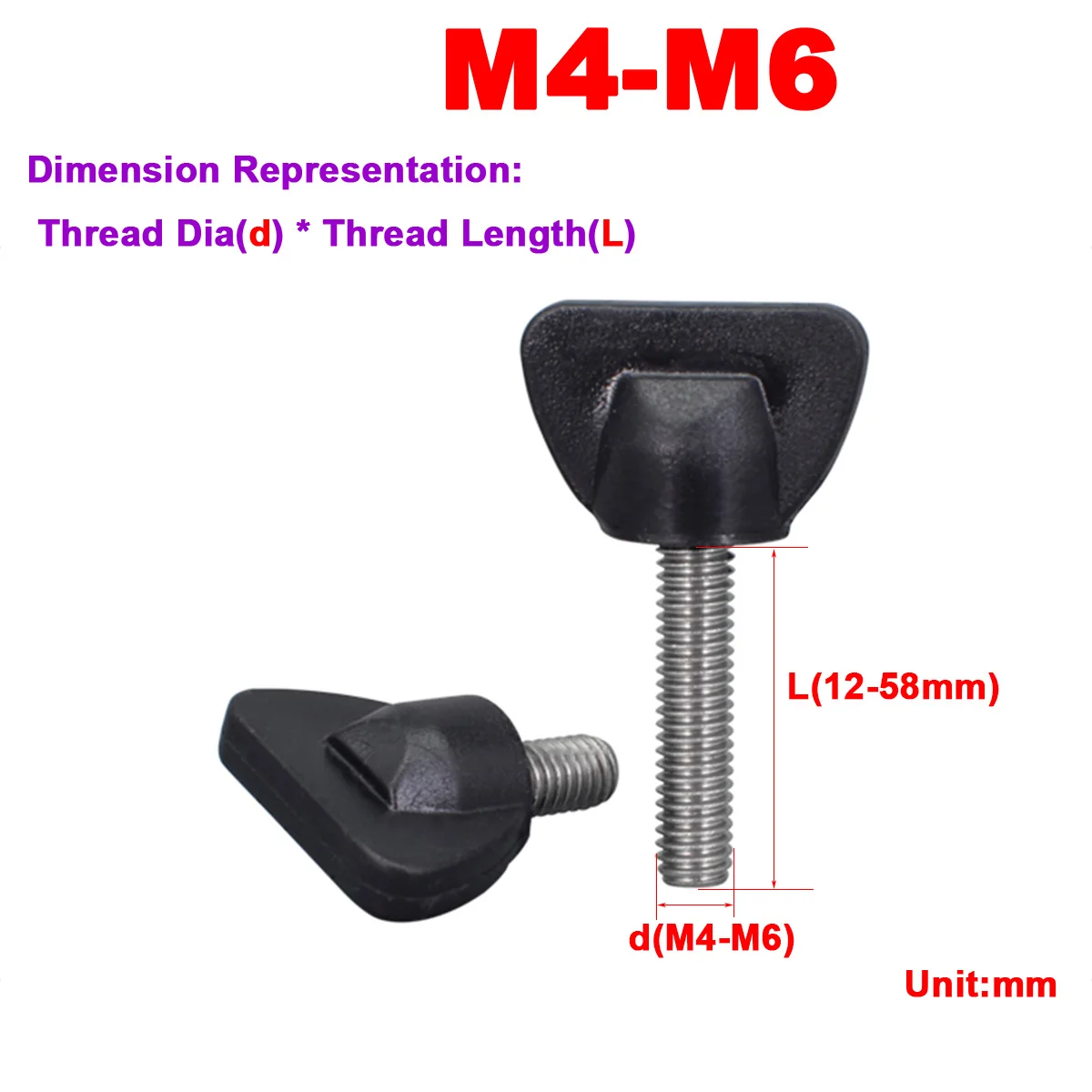 

304 Stainless Steel 25 # Rubber Head Fan-Shaped Extended Handle Screw M4M5M6