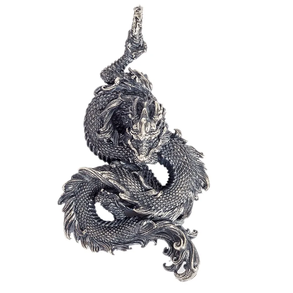 New solid real s925 sterling silver jewelry retro personality good luck dragon pendant stylish Man pendant