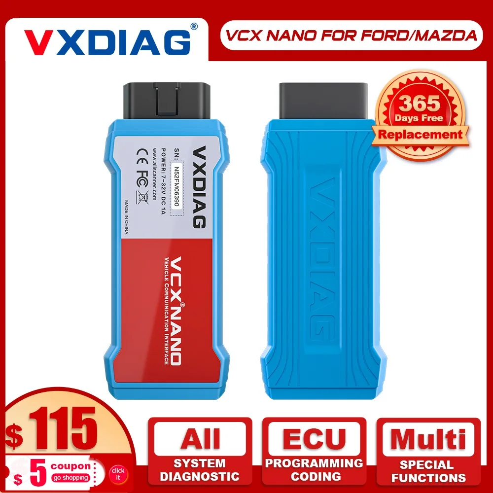 

VXDIAG VCX NANO для Ford/Mazda IDS OBD2 Автомобильные диагностические инструменты Программирование ЭБУ идентификатор кода V124 сканер кода J2534 PCM ABS TPMS
