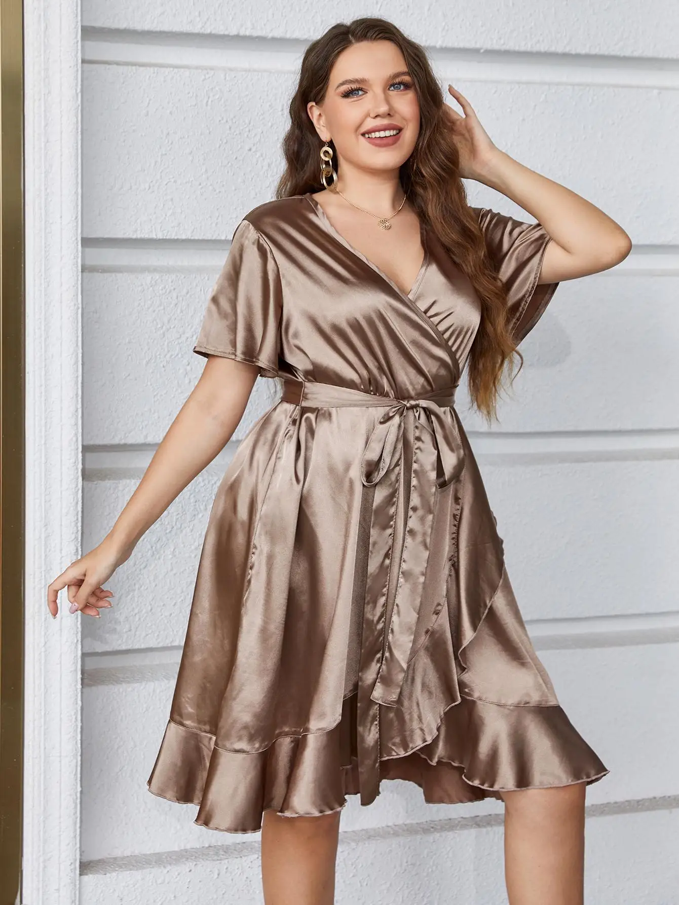 Women summer V-neck short sleeve plus size dress with high sense skirt plus size women clothing  party dresses