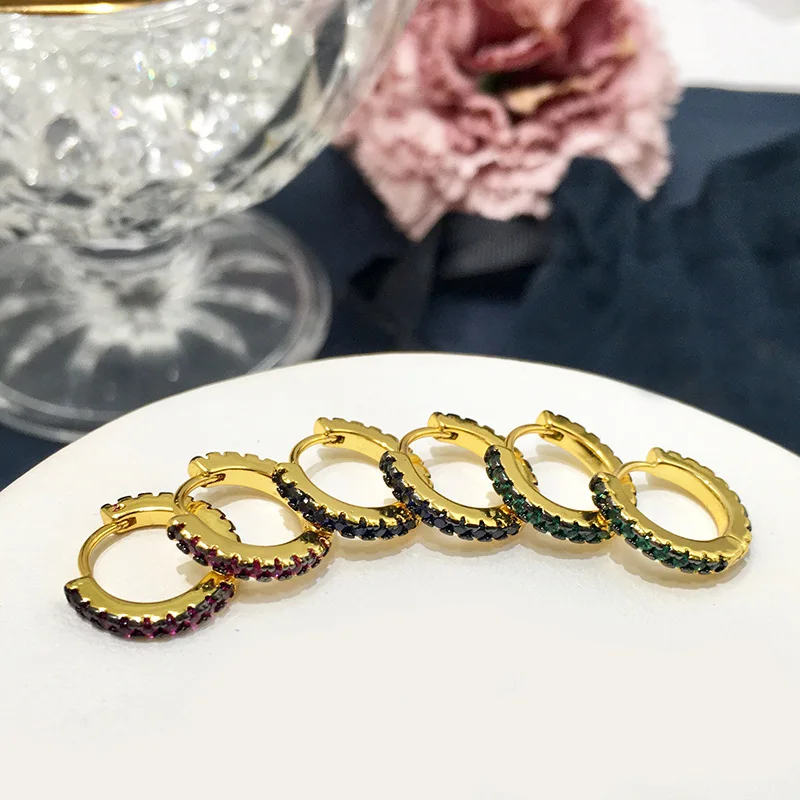 Модные серьги-гвоздики медные позолоченные ювелирные изделия простой ретро новый стиль с бриллиантовой круглой застежкой три цвета