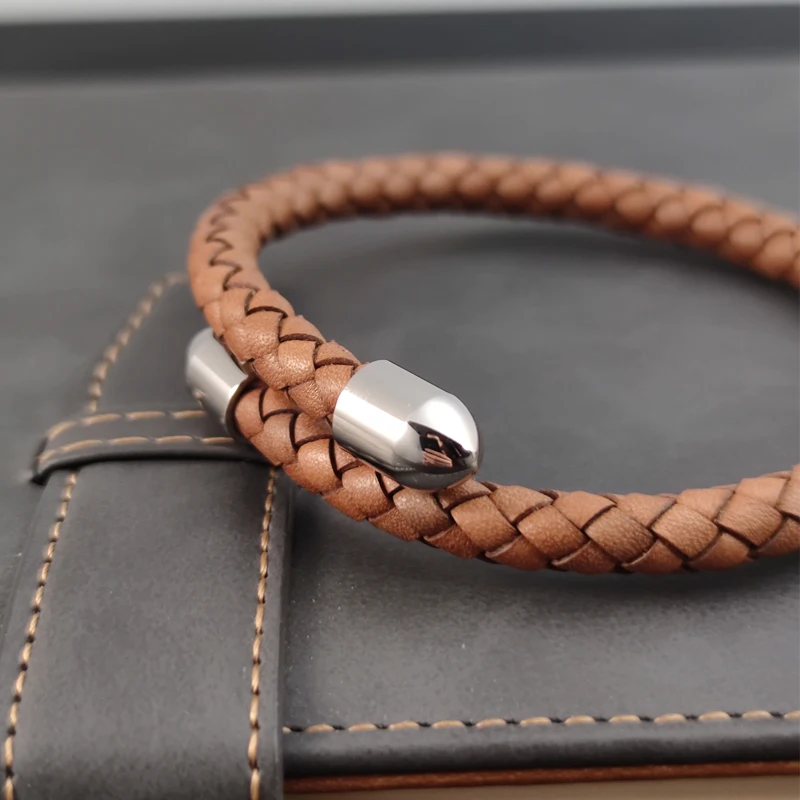 Мужской кожаный браслет ручной работы с пряжкой из нержавеющей стали - купить по