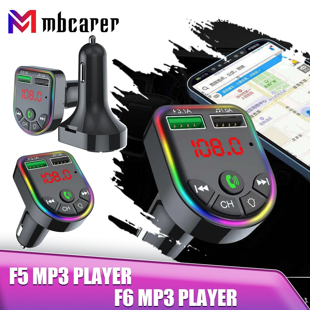 

3.1A 1A FM Transmitter Bluetooth-compatible 5.0 Car Kit 2USB Car Charger Dual USB LED Display MP3 Music Player Support TF U Disk