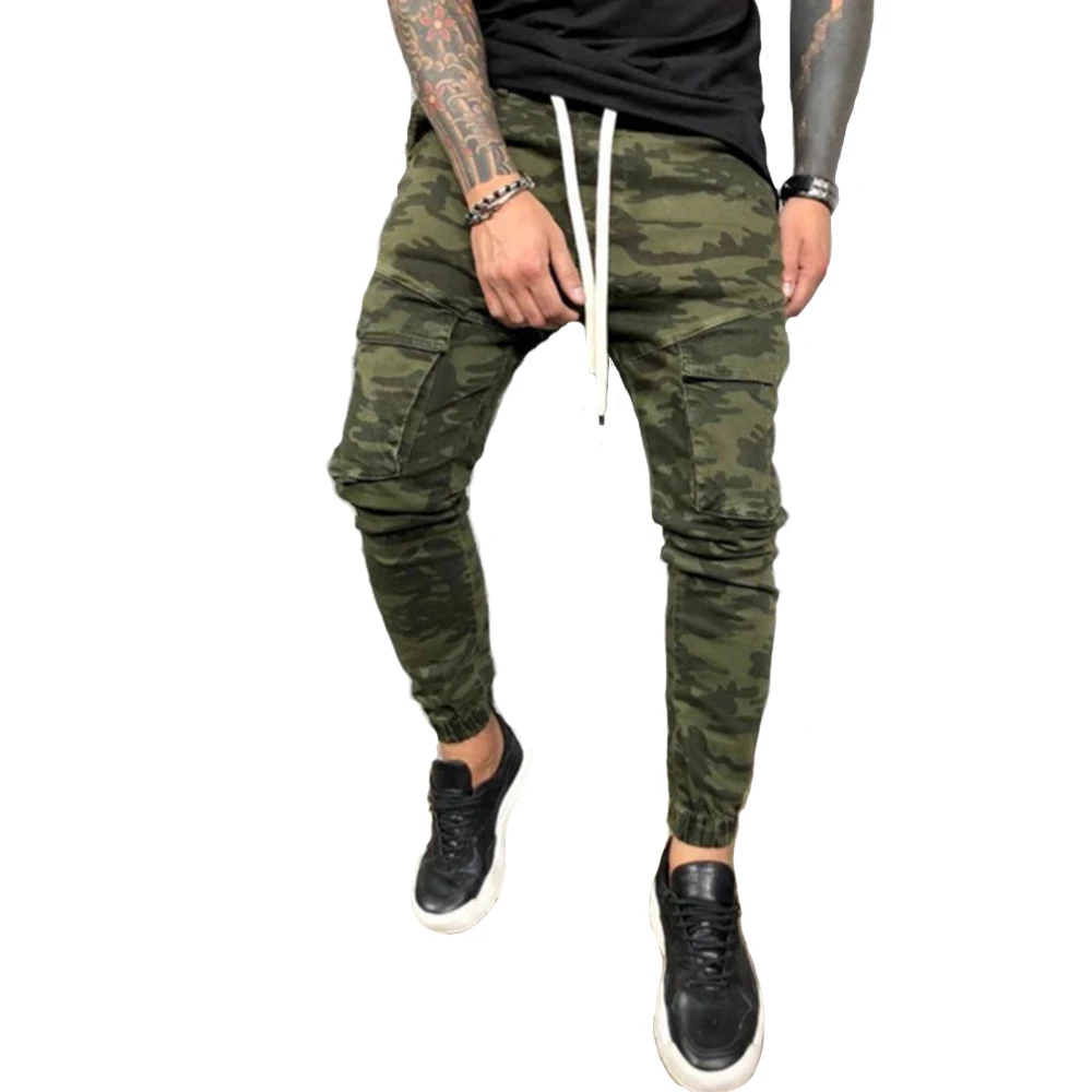 Men's Jeans Outdoor Jeans Men's Slim Pants Mid Waist Camouflage Sports Pencil Pants Fashion Casual Drawstring Pants New vaqueros