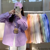 womens chic solid color long sleeve shirt spring autumn turn down collar single breasted shirt lady loose blouse basic shirt