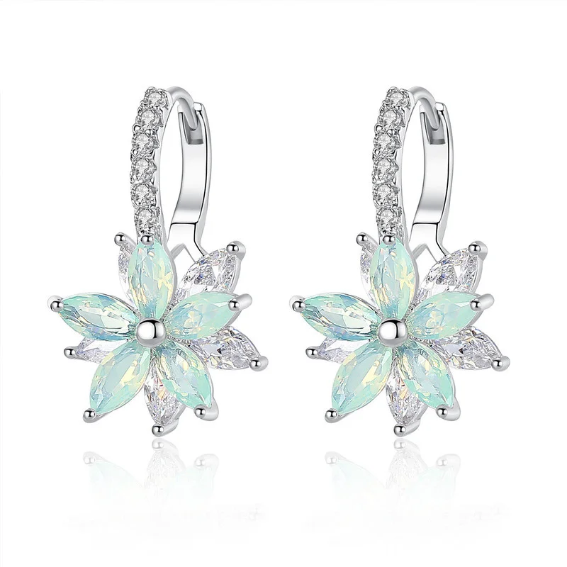 

Crystal Flower Hoop Earring Women Temperament Fashion Zircon Earrings