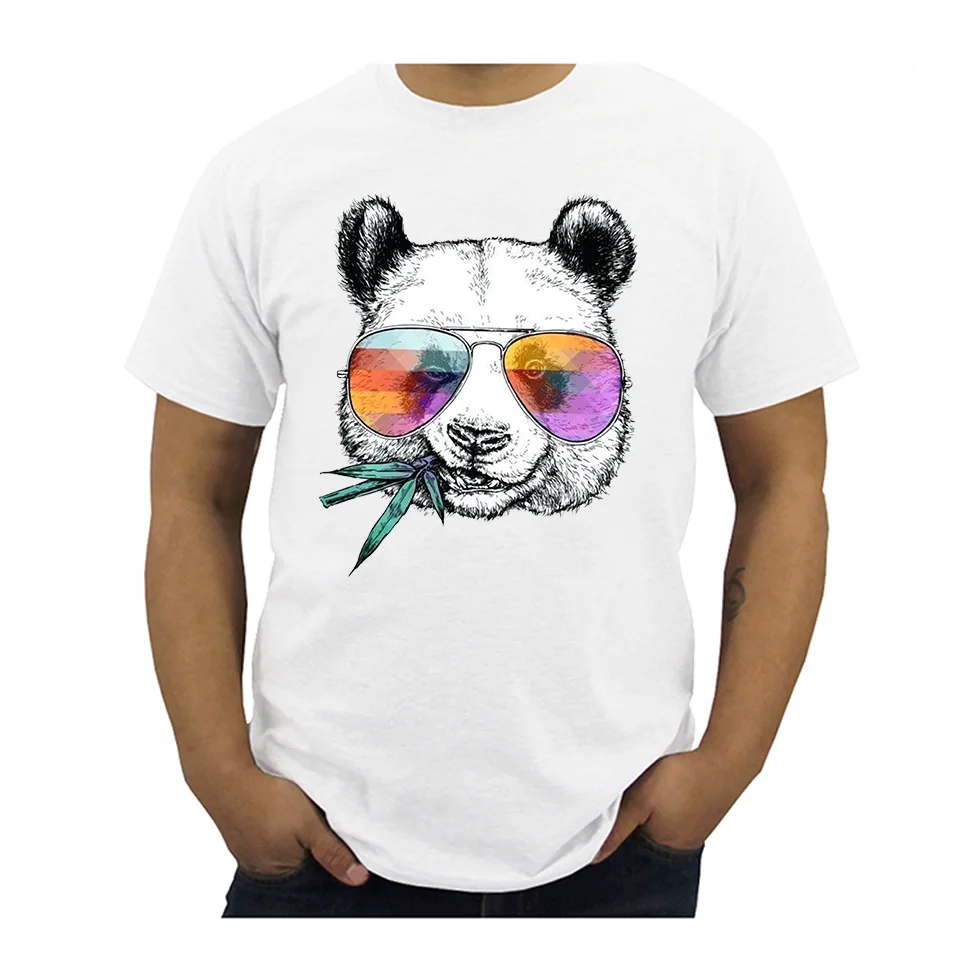 

Men's Fashion Cool Panda With Sunglasses Printed T-Shirt Short Sleeve Novelty Design Tops Cool Tee Streetwear Hip Hop Harajuku
