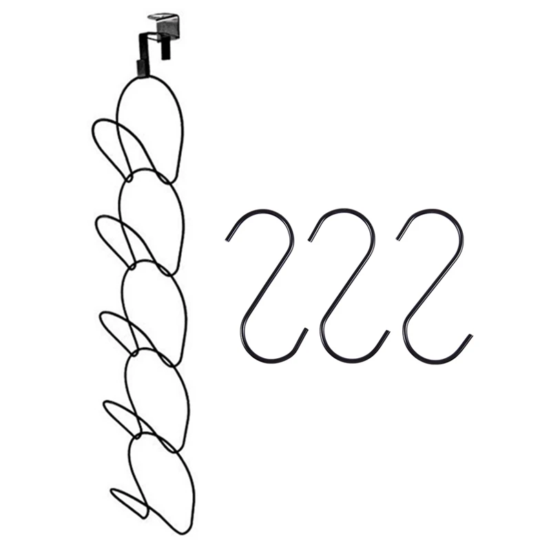 

3 Pcs Black Stainless Steel S Shape Hook Mount For Clothes Hat & 5 Pcs Cupboard Cabinet Hat Rack Door Hanger Hooks