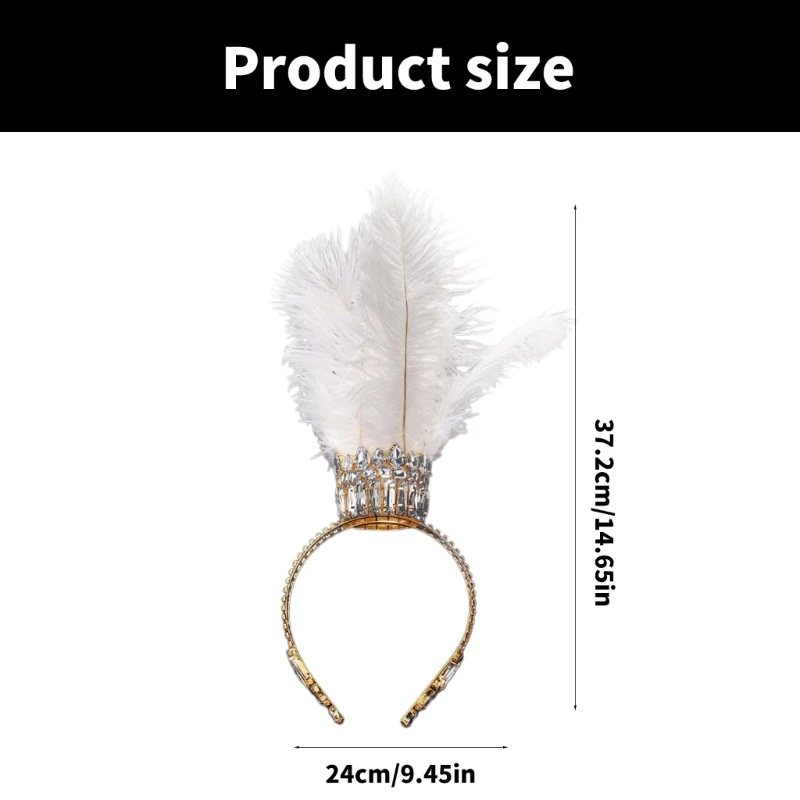 Повязка на голову с перьями и стразами уникального дизайна дополнит любой