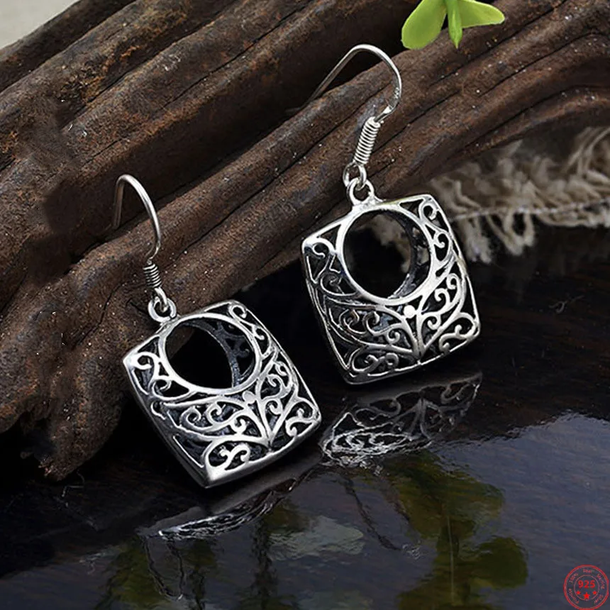 

S925 Sterling Silver Earrings 2022 New Fashion Hollow Square Eternal Vine Totem Ear Drop Pure Argentum Jewelry for Women Lover