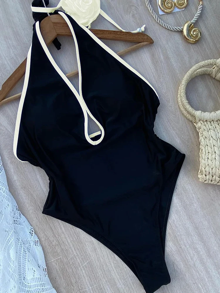 UETEEY 2024 новый бандажный купальник с лямкой на шее цельный цветочным принтом