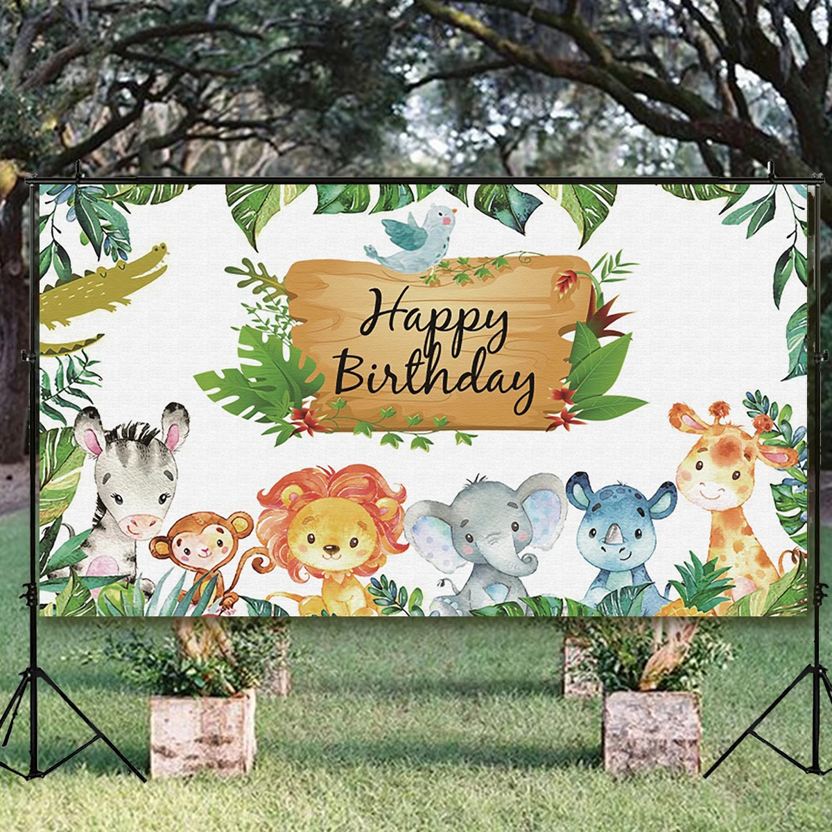 

Jungle Animal Background Wild One Birthday Party Decoration Kids Woodland Animal Safari Party Baby Shower Green Forest Backdrop