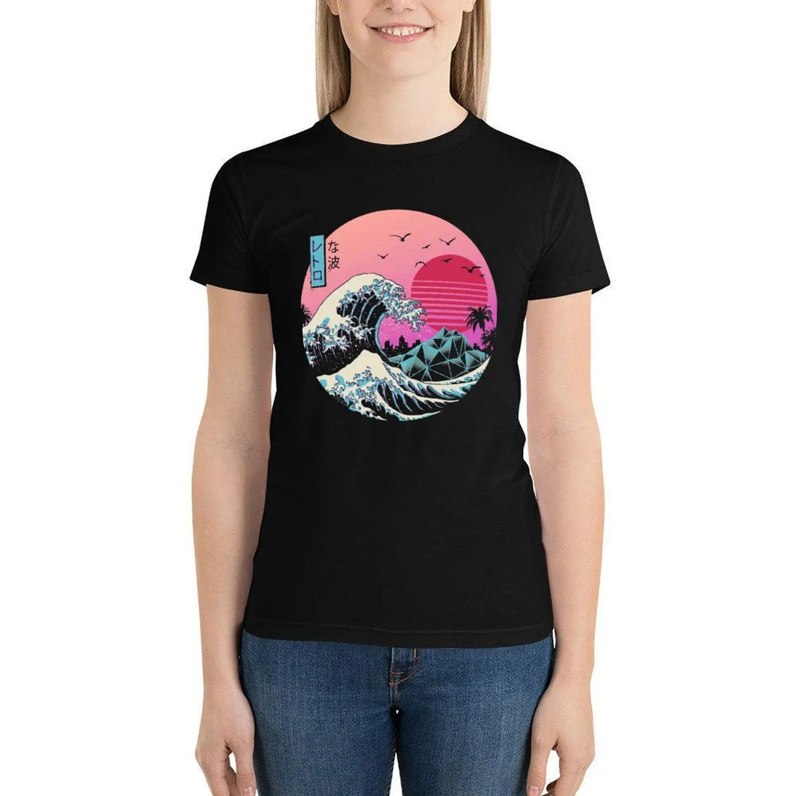 

The Great Wave Cyberpunk Tee Shirt Y2k Cotton Large Size Womens T Shirt Short-Sleeve Street Style T-Shirt