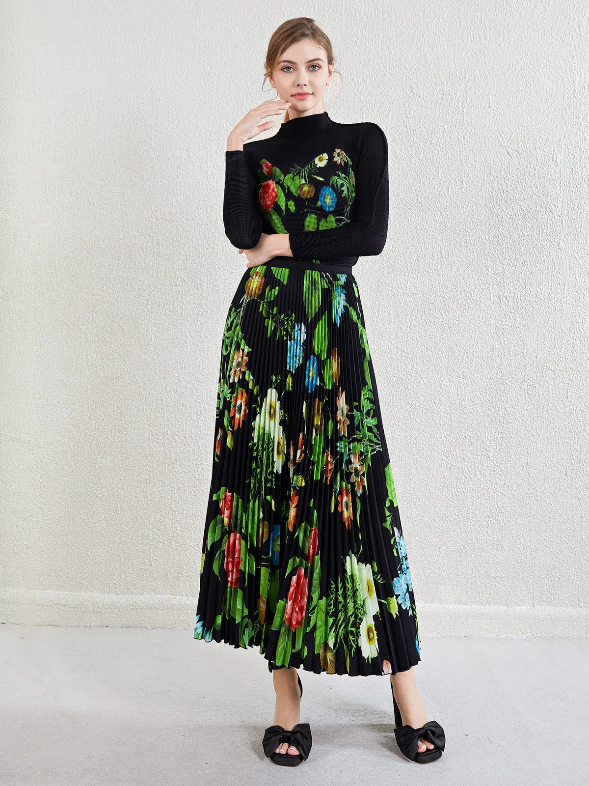 ZJYT 2025 Весенняя элегантная футболка с длинным рукавом цветочным принтом и