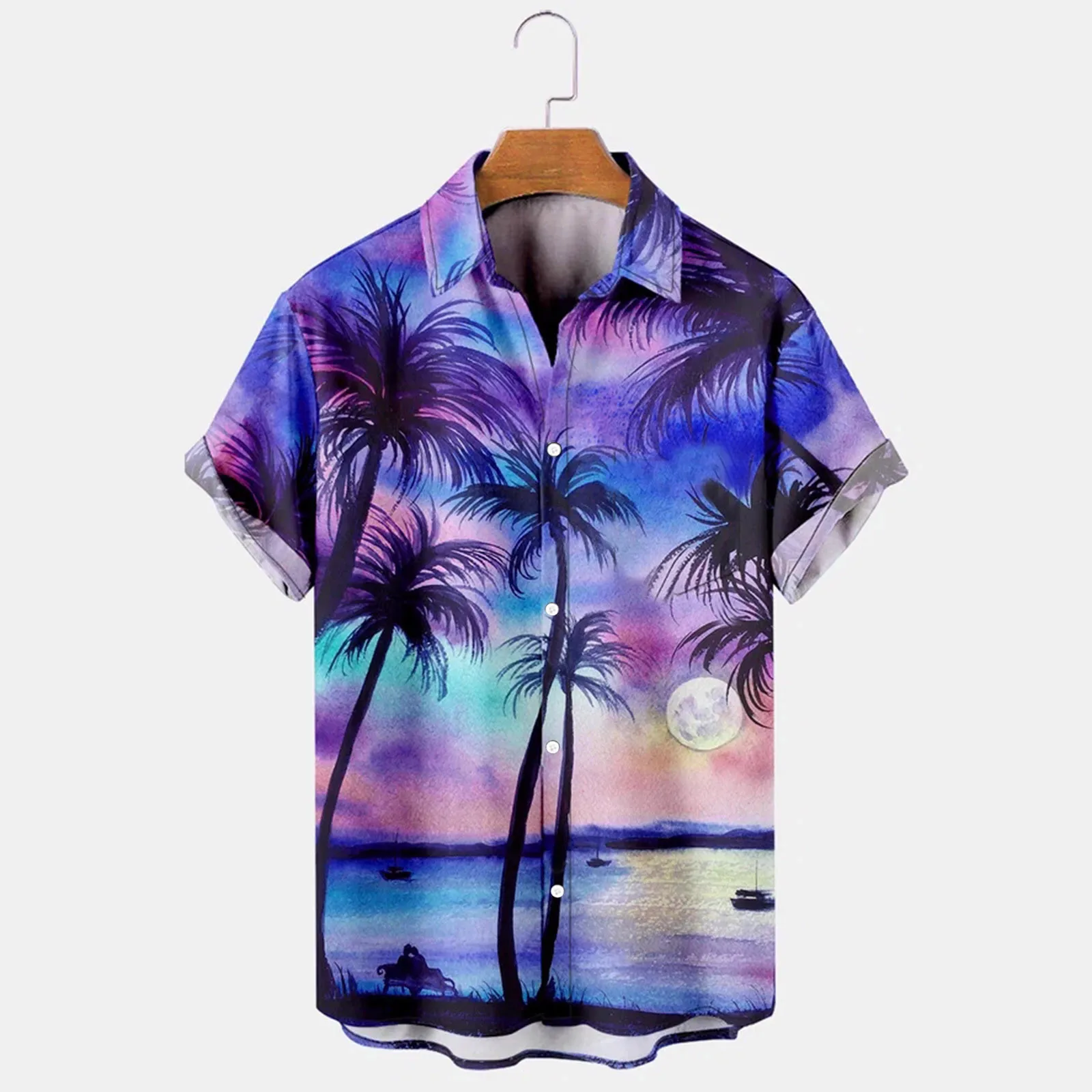 

Palm Tree Print Floral Shirt Hawaiian Turn Down Collar Short Sleeve Shirts Summer Casual Beach Camisas De Hombre tops