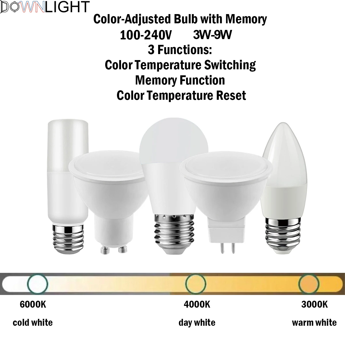 1-10PCSLED умный 3-тоновый телефон 3000K/4000K/6000K с памятью CCT светильник GU10 GU5.3 E27 B22 E14 3 Вт-9