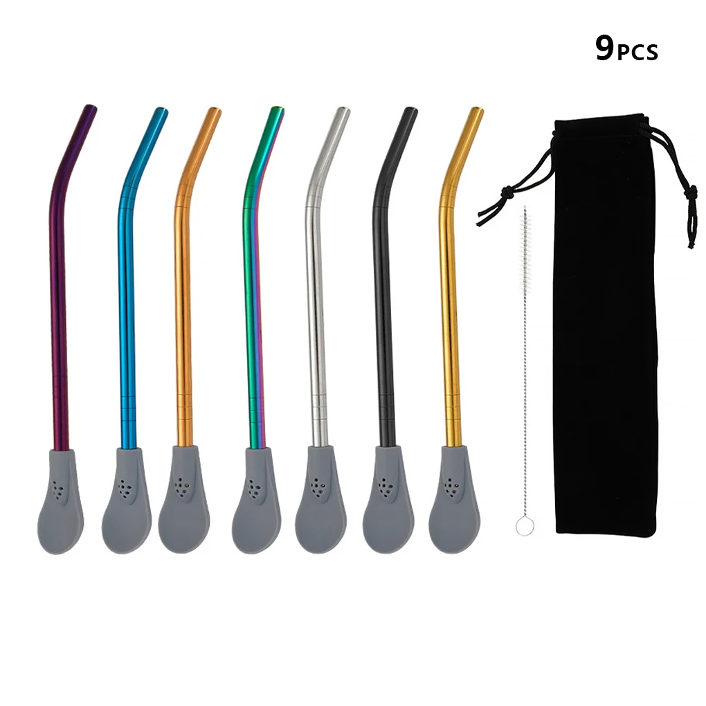 

Pack of 7 Detachable Straw Spoon Set Spoons with Cleaning Brush Beverage Filter Home Tableware Straws Supplies Coffee