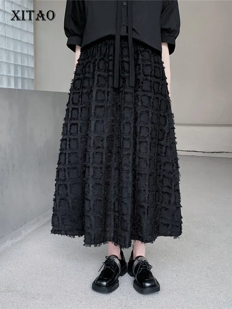 

XITAO Black Skirt Fashion Women Pleated Goddess Fan Elastic Waist Solid Color Minority 2022 Summer Loose Hem Skirt ZY7173