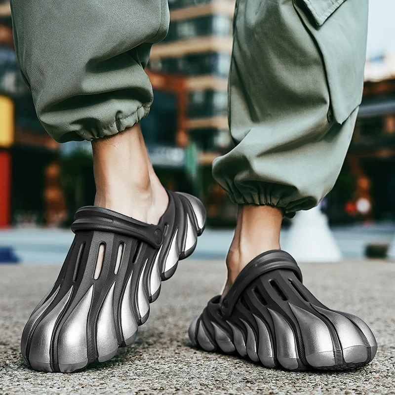 Шлепанцы мужские с закрытым носком забавные сандалии для сада клоги кот тигр