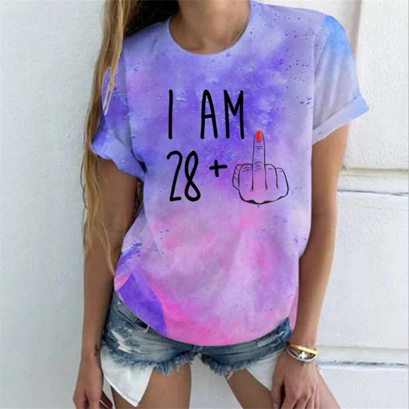 

I'm 28 Plus Эстетическая одежда на день рождения Y2k топы футболки в стиле хип-хоп Уличная одежда Ulzzang летняя футболка с круглым вырезом средний палец Tiedye рубашка