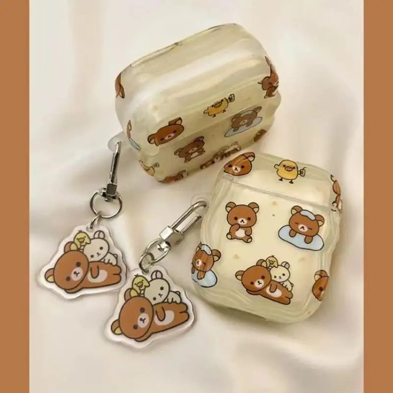 Kawaii Cute Rilakkuma Bluetooth защитный чехол для наушников Airpodspro3/airpods1/2/3 с подвеской