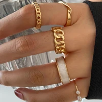 5pc trendy punk chain rings set for women bohemia open pearl butterfly ring irregular geometric ring fashion jewelry party 2022