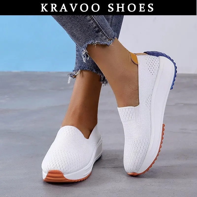 

KRAVOO Platform Women Shoes Wedges Mesh Female Shoes Mixed Colors Women's Casual Shoes Slip-on Loafers Summer 2023 Summer 2023