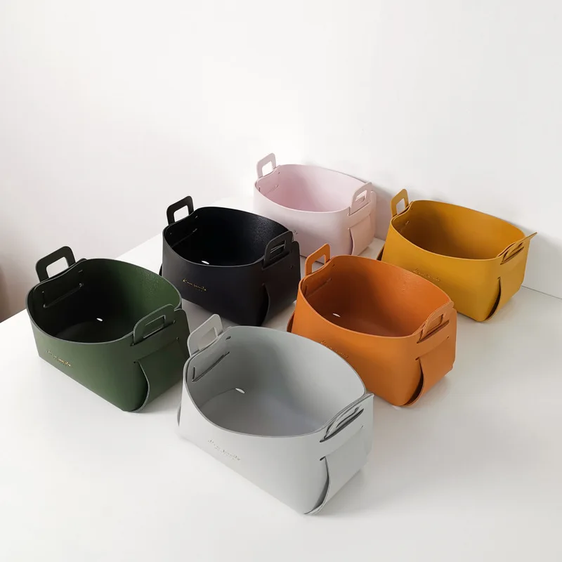 

Nordic Leather Desktop Large Storage Box Living Room Bedroom Sundries Foldable Small Storage Basket Storage Box