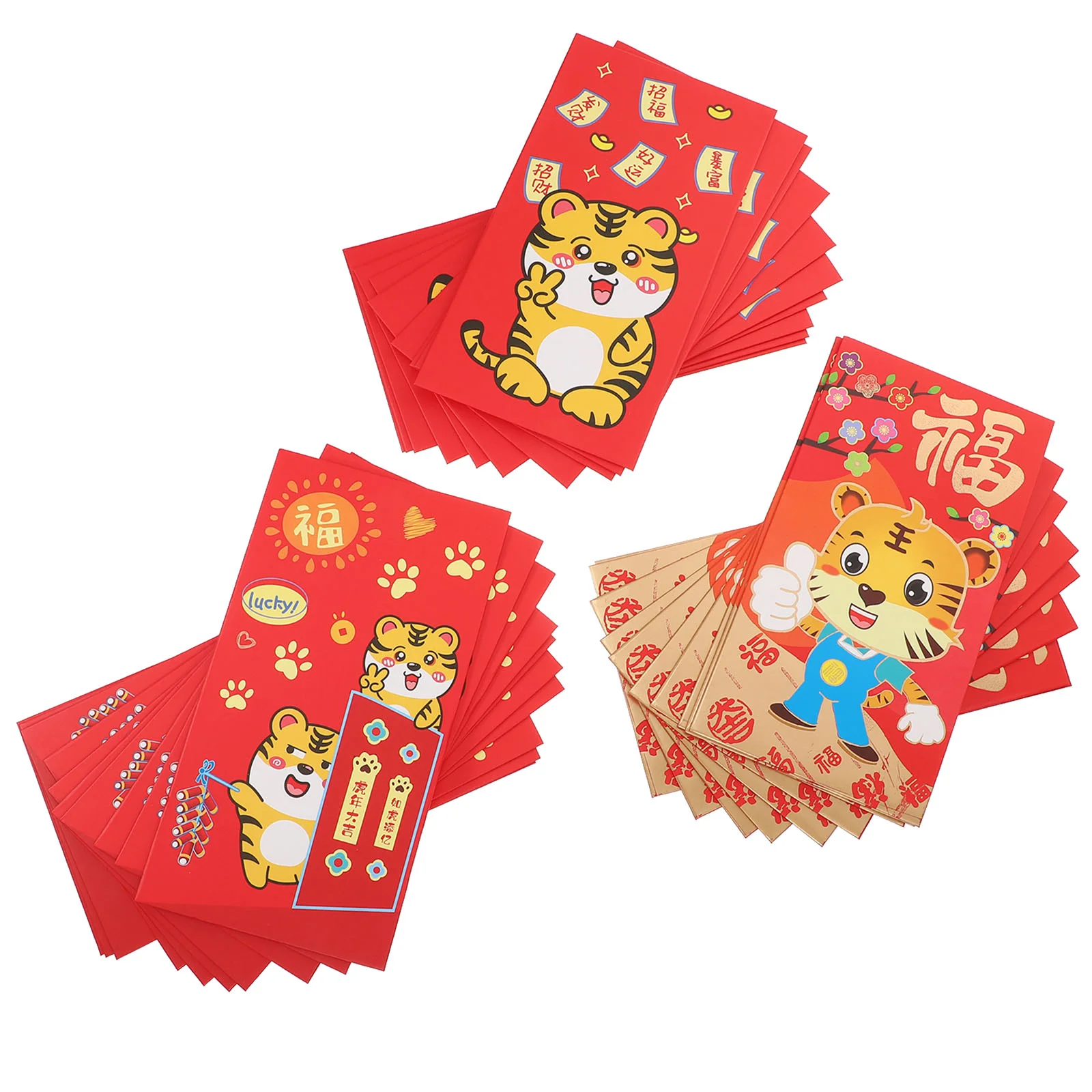 

30pcs Adorable Year of Tiger Red Packets 2022 Cartoon Chinese HongBao Red Bags