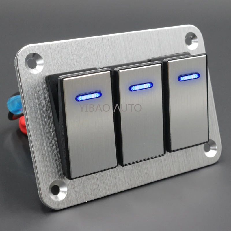 

Boat Switch Panel Waterproof With Sticker 3 Gang Metal Rocker Switch Panel Blue Backlit Switch for RV Automotive Car Marine