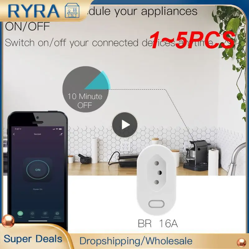 

1~5PCS Tuya 16A/10A Brazil Standard Smart Plug with Power Monitor, Smart Life APP WiFi Smart Socket Works for Home, Alexa