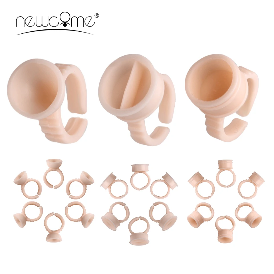 

NEWCOME 50/100pcs V Shaped Disposable Eyelash Extension Glue Ring Adhesive Color Heart/Round Volume Fan Holder Makeup Tools