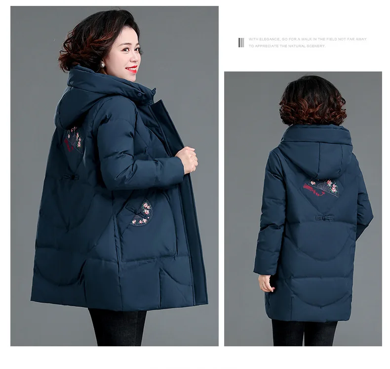 Fashion New Mother's Medium Long Coat Embroidered Cotton Padded Jacket 50 To 70 Years Old Warm Parkas For Women Winter Overcoat enlarge