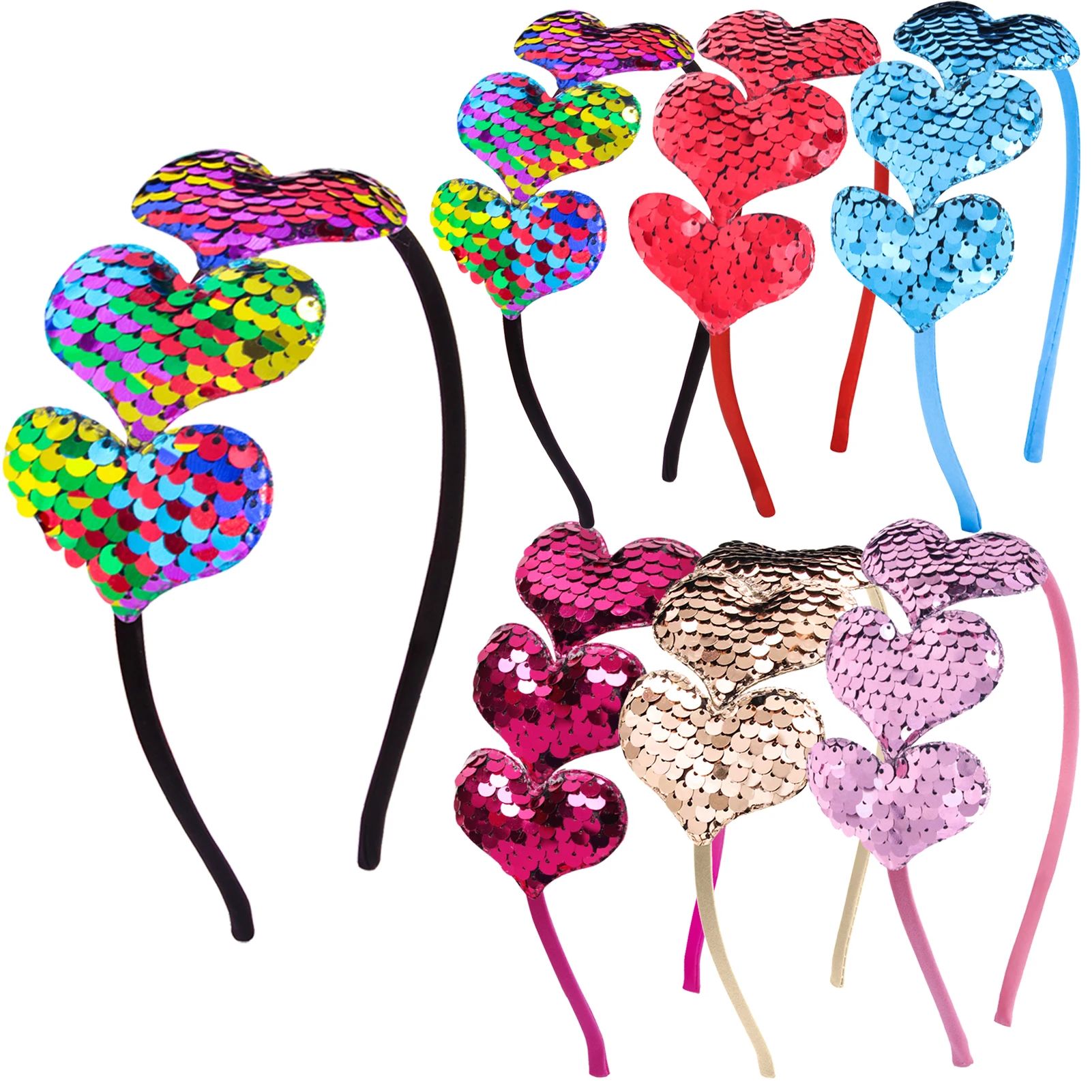 

1 Pc New Three Heart Sequin Headbands Glittering Sequin Hair Hoops Girl Hairbands for Valentine's Day Party Hair Accessories