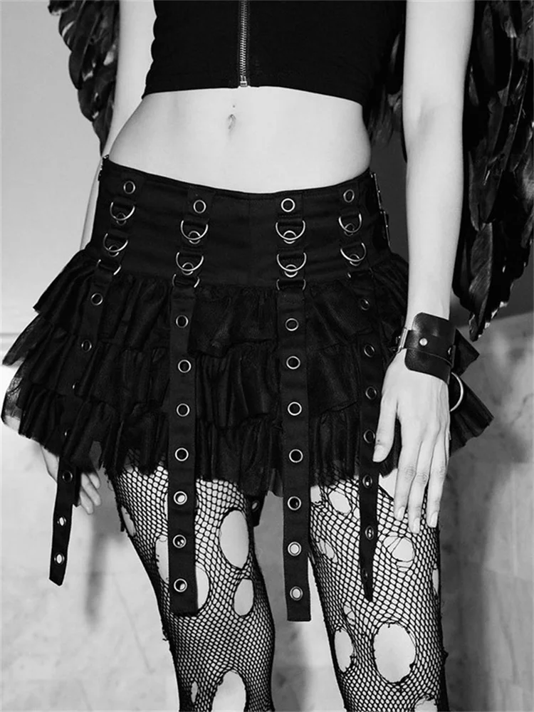 

2023 New Gothic Black Pleated Mini Skirts Y2K Vintage Women's Punk High Waisted E-Girl Tennis Fairy Grunge Aesthetic Cake Skirts