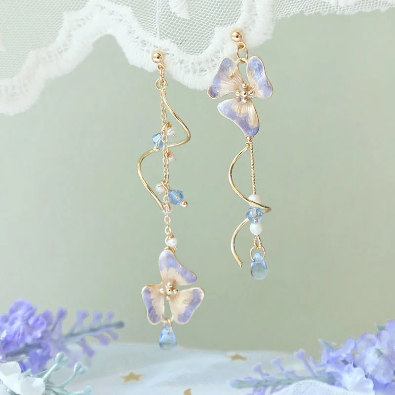

New Korean Flower Asymmetrical Dangle Earrings for Women Long Tassel Butterfly Imitation Pearl Cat Drop Earring Party Jewelry