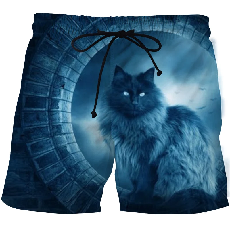 

New European And American Men's Beach Pants 3D Printed Pet Meow Fashion Harajuku Leisure Sports Swimming Shorts
