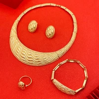 fashion jewelry set gold color charm necklace earring bracelet ring high quality for party gifts
