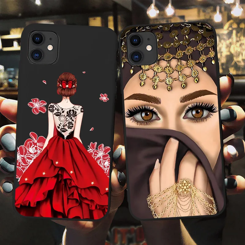 

JOME Luxury Woman Crown Hijab Face Muslim Islamic Gril Eyes Cover Phone Case for Iphone 13 12 11 Pro Max X 6S 7 8 Plus XR XS MAX