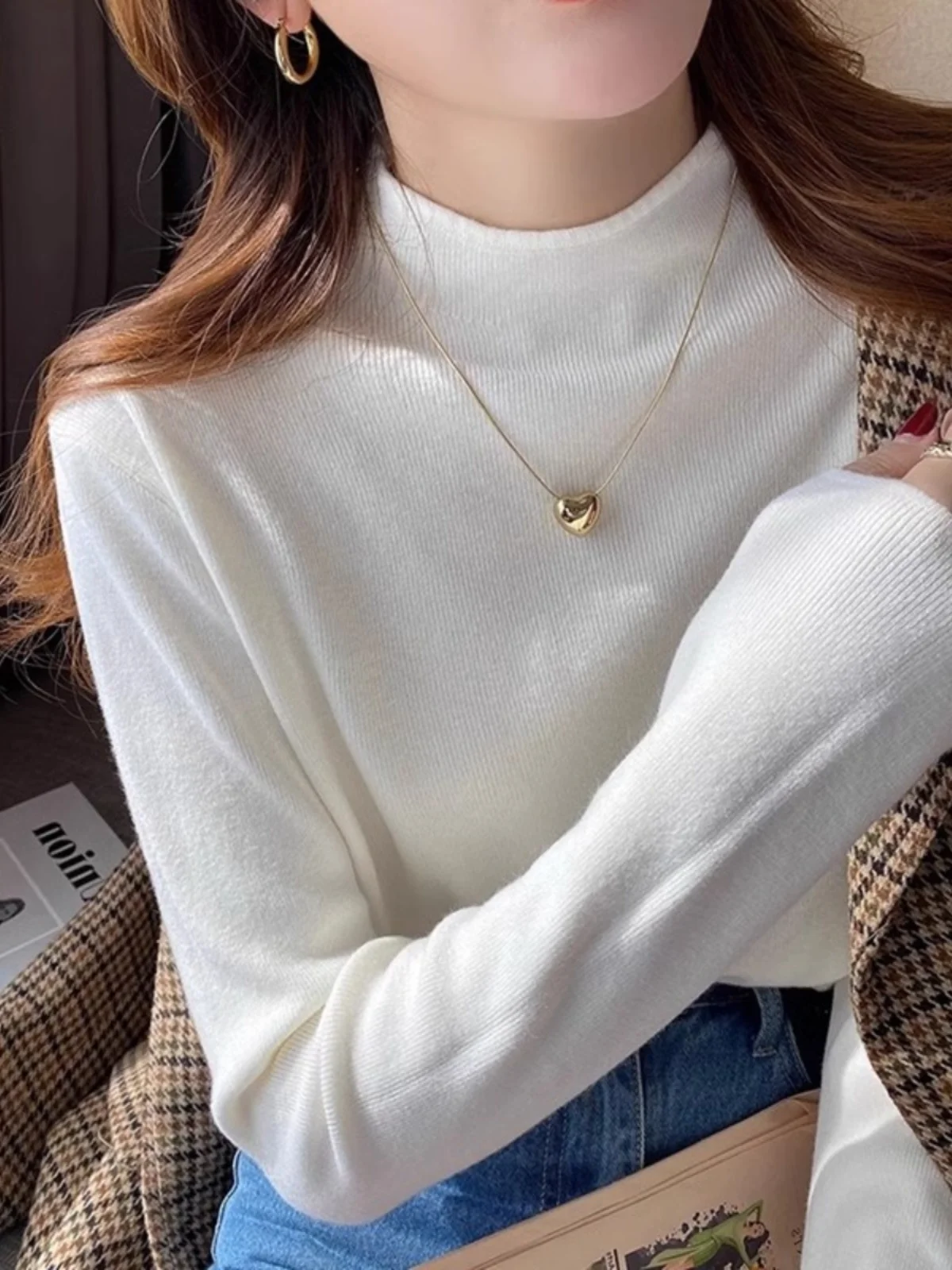 Нижняя рубашка с высоким воротником женская осенне-зимняя в стиле вестерн