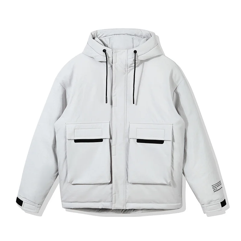 

Winter Down Jacket Men Hooded Jackets Men's Padded Jacket Coat Solid Color Fashion Casual Outerwear Outdoor Big Pocket Design