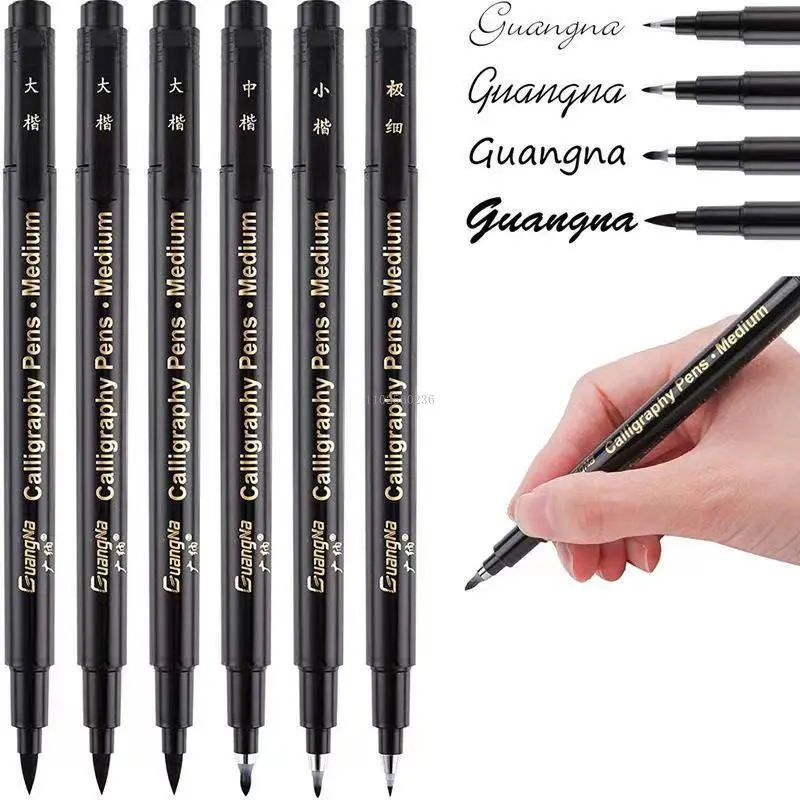 Set Soft And Hard Tip Black Ink Refillable For Beginners Writing Art Drawings