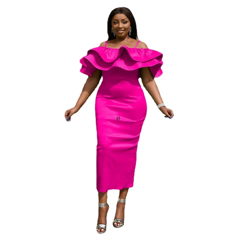 

Women Sexy Party Dress Ruffles Green Shiny Bodycon Sheath Spaghetti Strap Off Shoulder Prom African Gown Evening Celebrate Robes