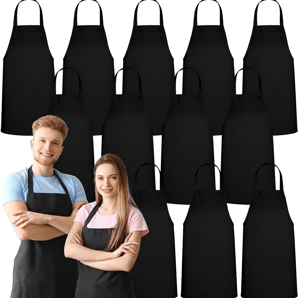 

2 Pcs 60 x 70cm Unisex Apron with 2 Pockets Splashproof Cooking Kitchen Apron Chef Grill Drawing Apron Black