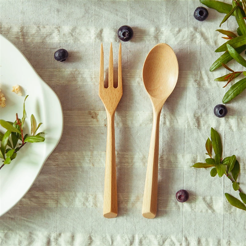 Wooden Fork Spoon Dinnerware Handmade Solid Salad Dinner For